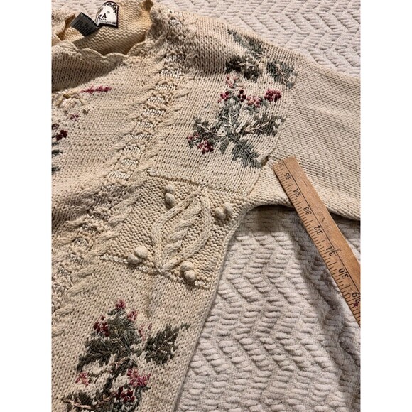 Tiara vintage pullover sweater floral embroidery long sleeve ramie cotton size M - Picture 6 of 10
